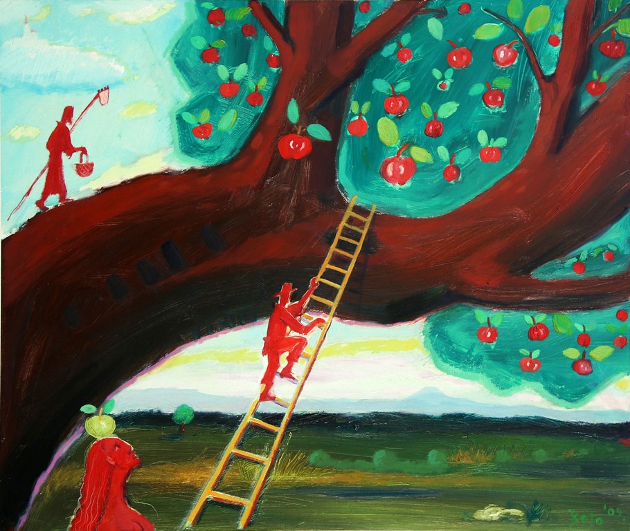 Apple harvest - Oil on hardboard