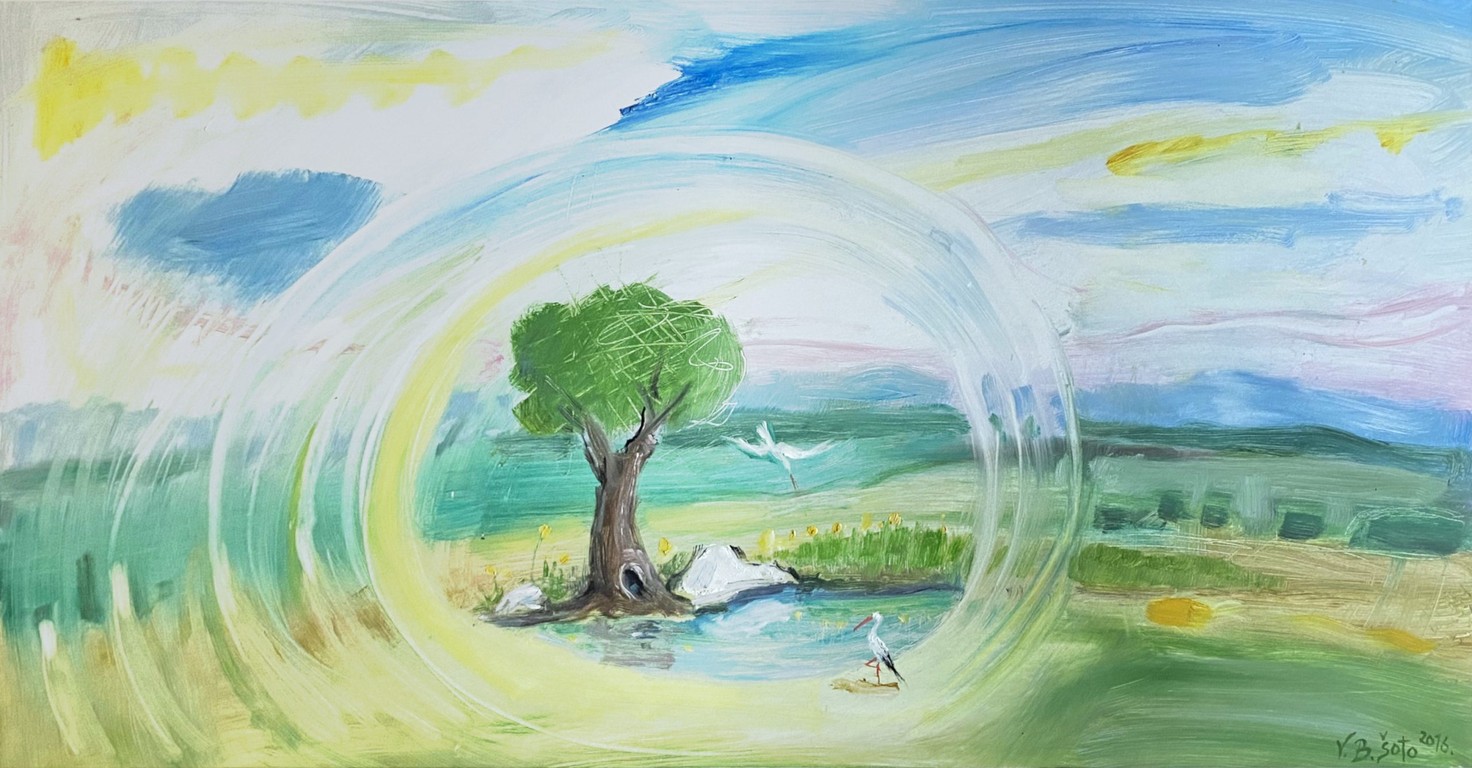 Birds at the spring - Oil on hardboard