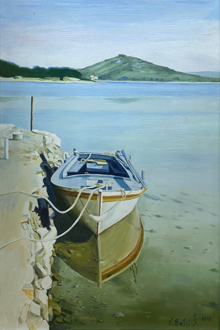 Boat on berth - Oil on hardboard