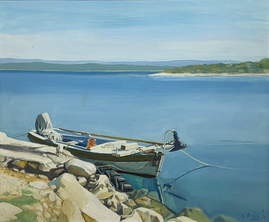 Boat on the dock - Oil on wood