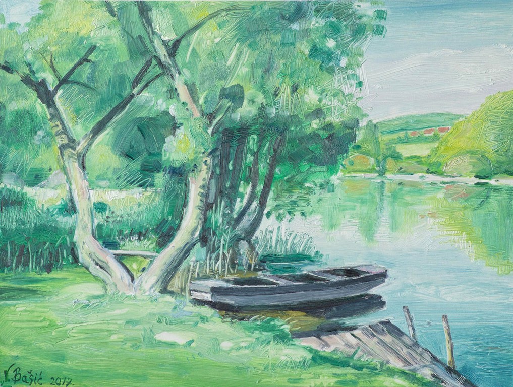 Boat on the river Mrežnica II - Oil on hardboard