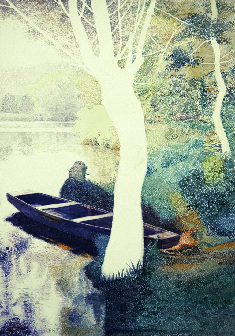 Boat on the river Mrežnica - Watercolor