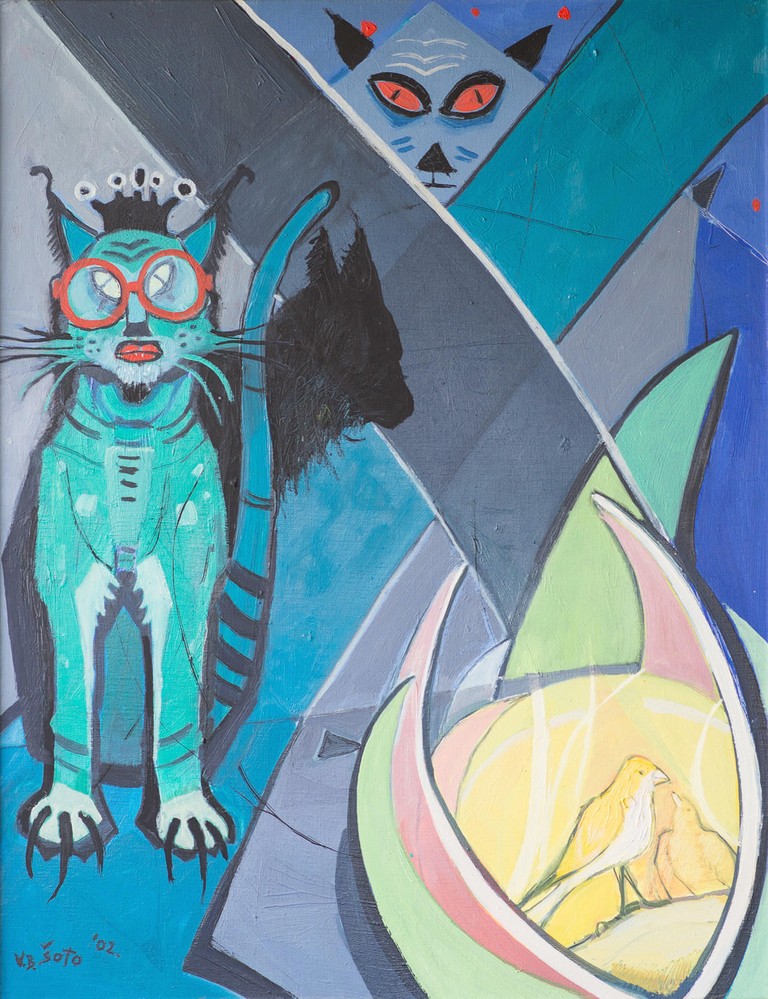 Cats and birds - Oil on canvas