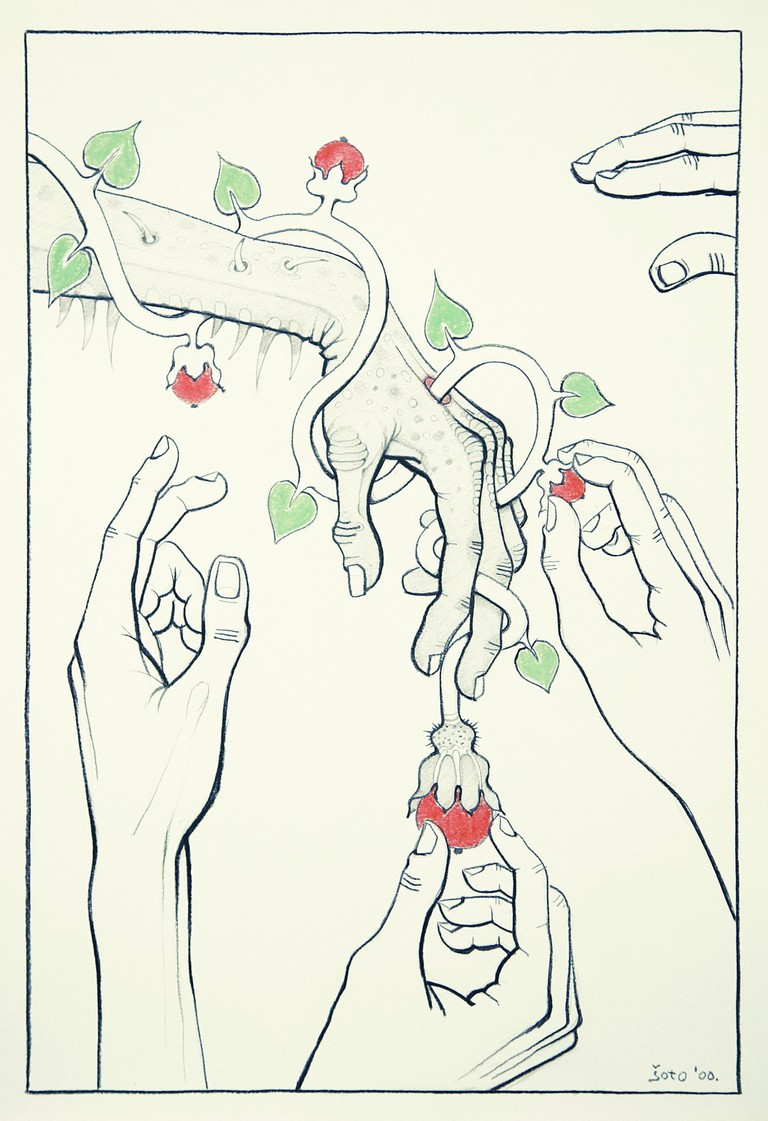 Fruits of a pierced hand - Chalk, Pastel