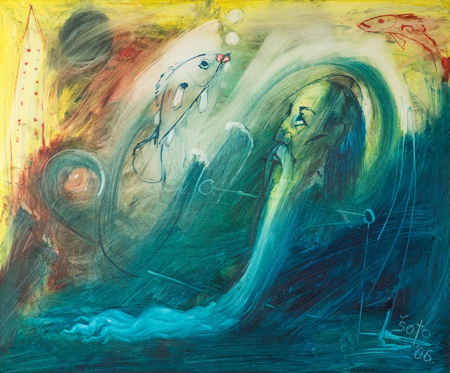 Game of wave and fish - Oil on hardboard