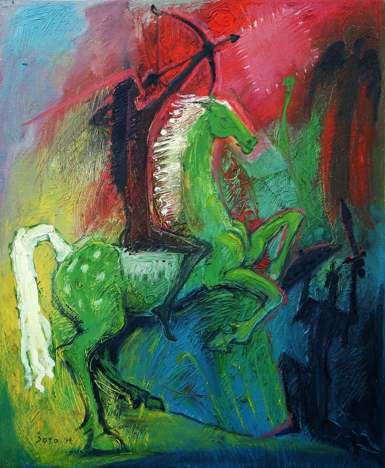Green horse rider - Oil on canvas