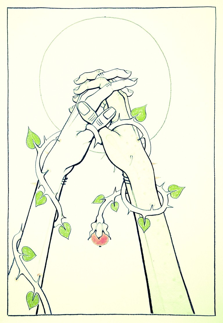 Joined hands - Chalk, Pastel