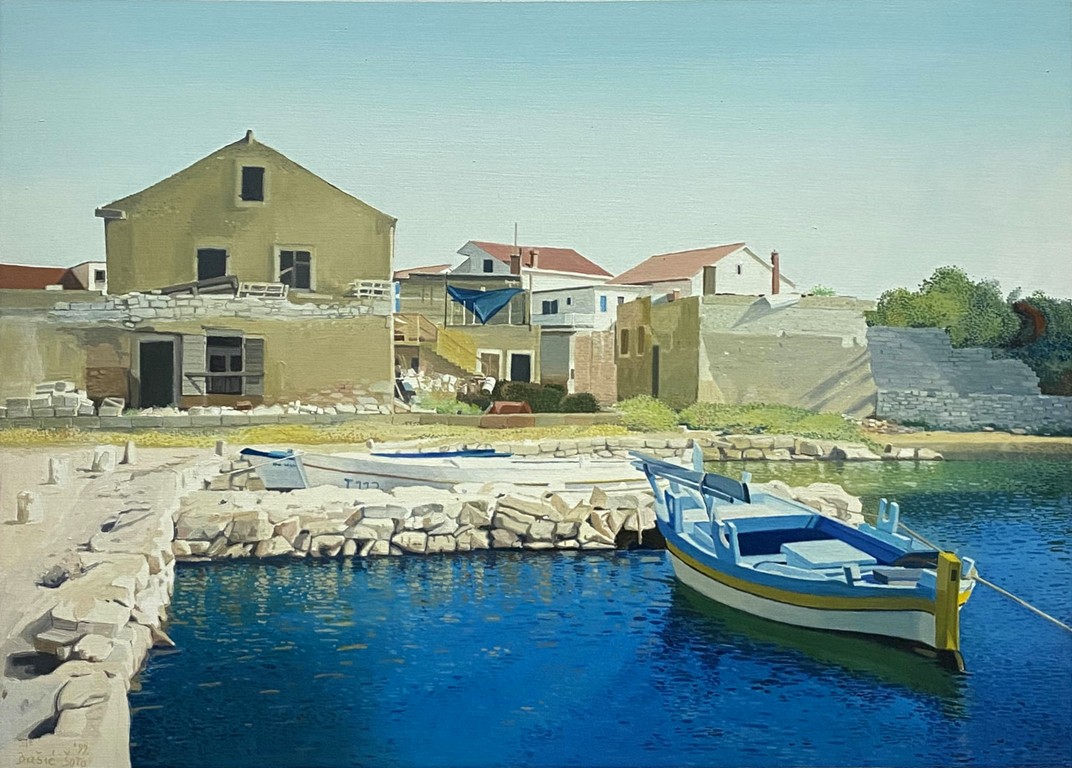 Moored boat - Oil on wood