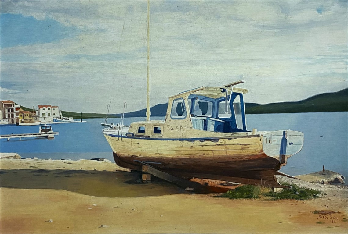 Ship Under Repair - Oil on wood
