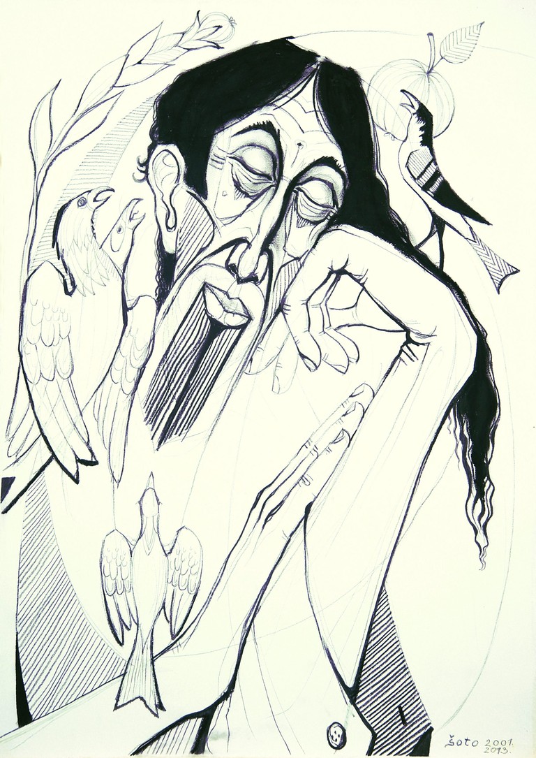 Sleeping poet - Chalk, Pastel