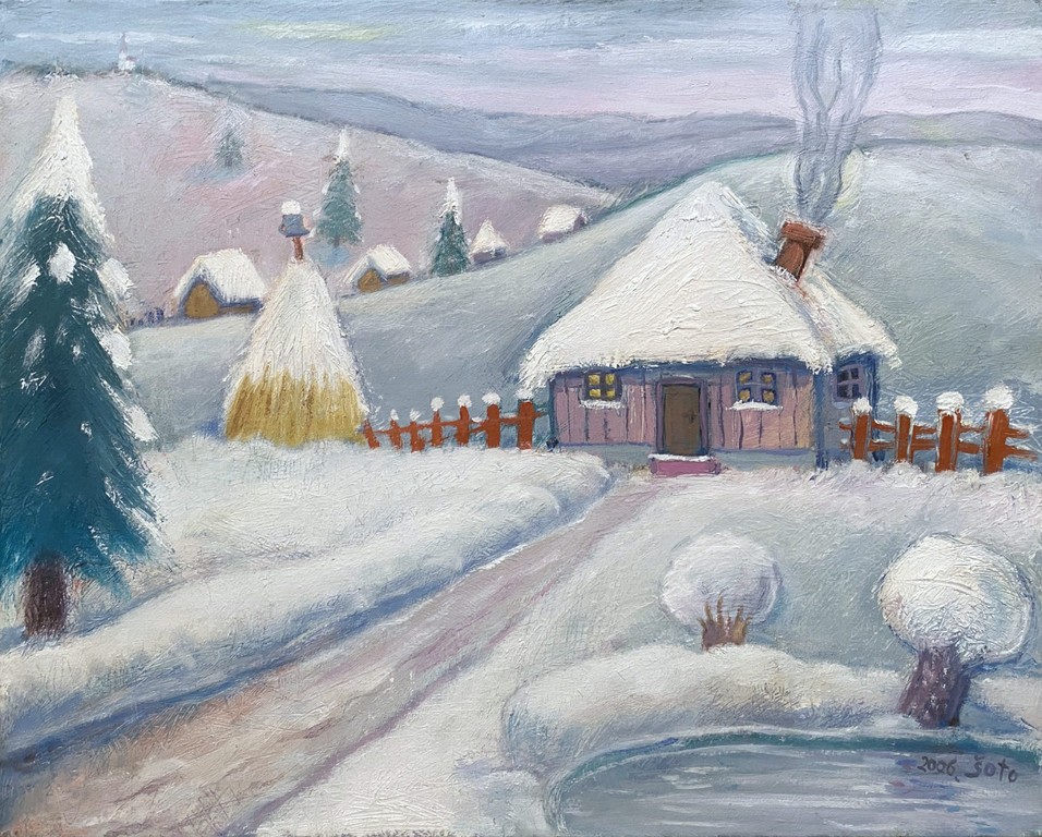 Small village in winter - Oil on canvas