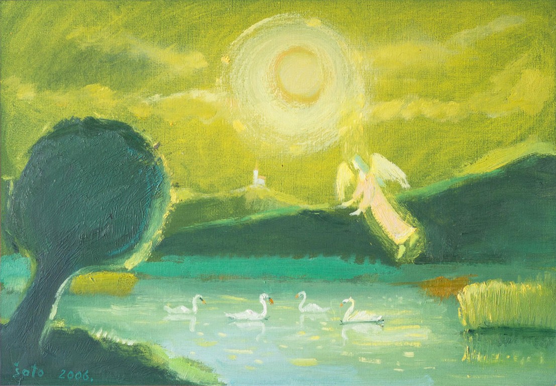 The swan keeper - Oil on wood
