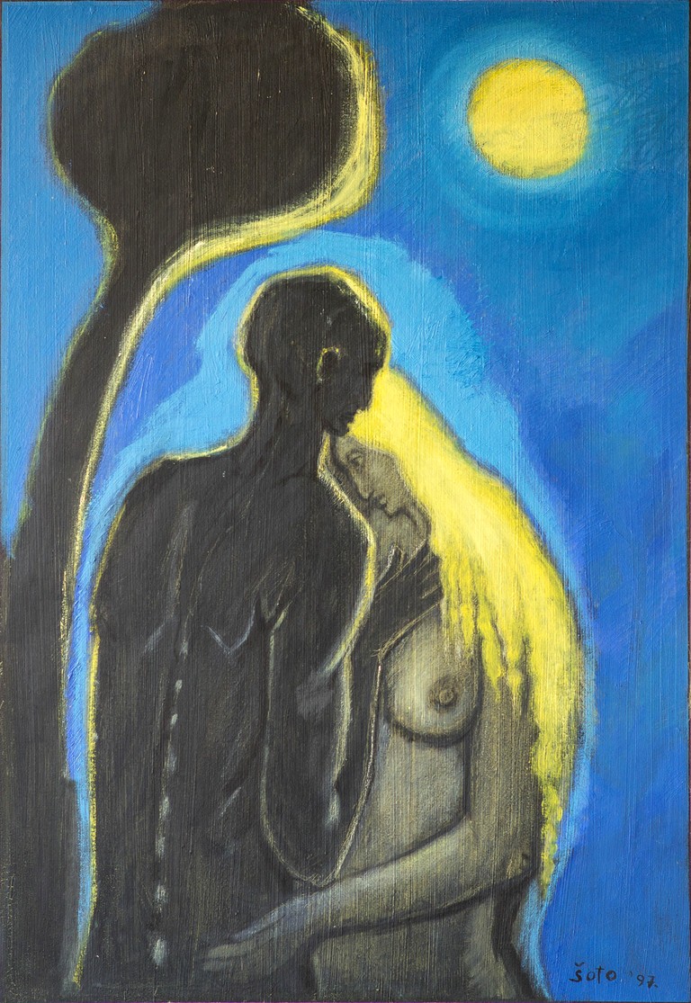 Two in the moonlight - Oil on wood